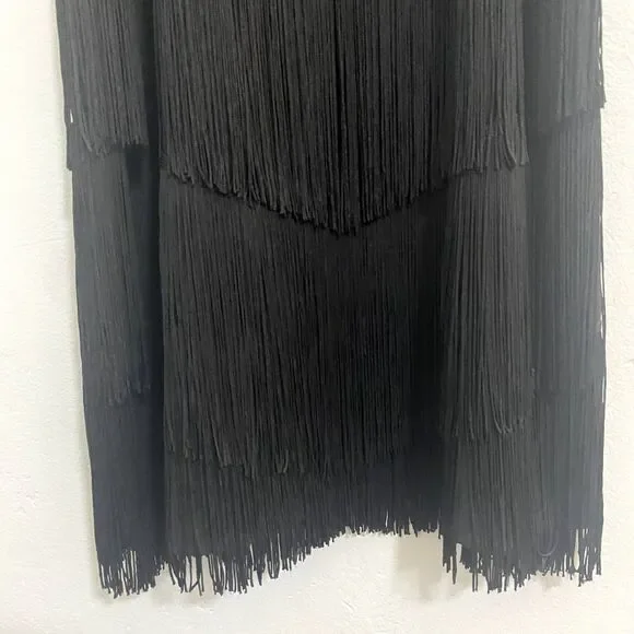 Zara | Black Fringe Tassels Tiered Mini Dress Spaghetti Strap 1920s - Picture 4 of 8